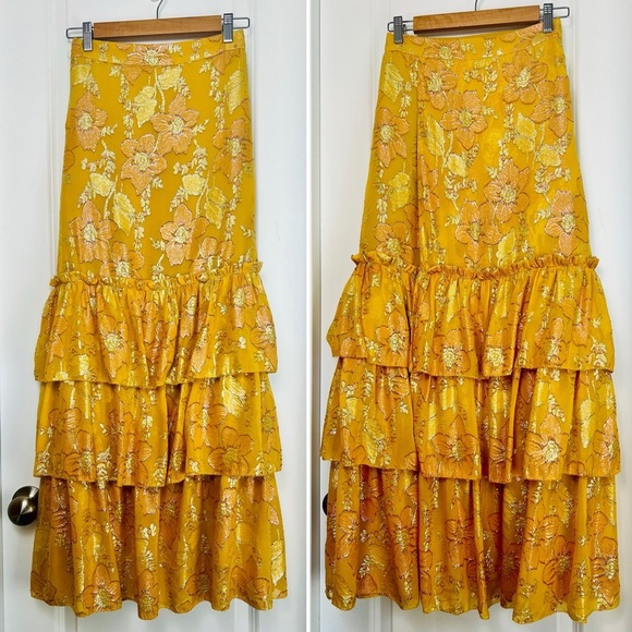Ulla Johnson SET Rashida Skirt Aster Top Citrine Gold Yellow Metallic Maxi 12 XL - Picture 12 of 16